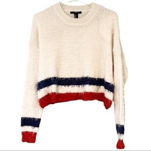 Red/White/Blue Faux Angora Sweater with Long Sleeves S